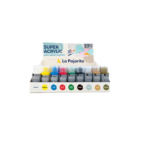 PINTURA LA PAJARITA SUPER ACRILICA BOTE 60 ML EXPOSITOR DE SOBREMESA 54 UNIDADES COLORES SURTIDOS