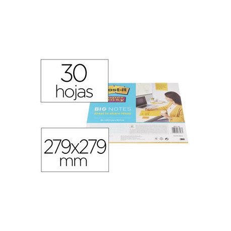 BLOC DE NOTAS ADHESIVAS QUITA Y PON POST-IT SUPER STICKY AMARILLO 30 HOJAS 279X279 MM