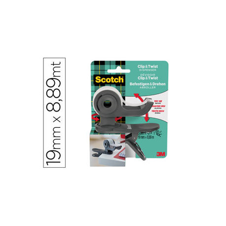 PORTARROLLO SCOTCH CLIP & TWIST INCLUYE 1 CINTA SCOTCH MAGIC 8,89 MT X 19 MM