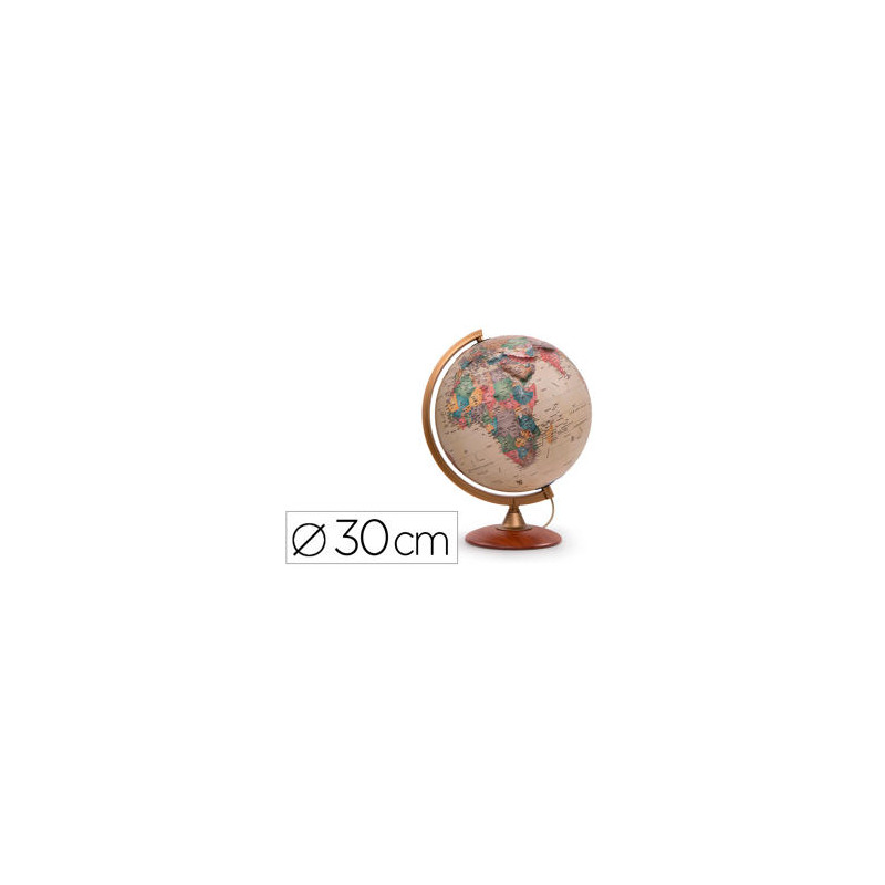 GLOBO TERRAQUEO NOVA RICO CON LUZ COLOMBO RELIEVE BASE DE MADERA Y MERIDIANO DE PLASTICO 30 CM DIAME