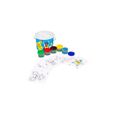 PINTURA A DEDOS JOVI BUCKET SUPER KIT 5 BOTES 35 ML + 20 PLANTILLAS