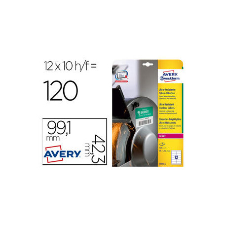 ETIQUETA ADHESIVA AVERY POLITILENO BLANCO PERMANENTE LASER FOTOCOPIADORA 99,1X42,3 MM BLISTER 120 UN