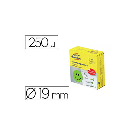 ETIQUETA ADHESIVA AVERY SMILE VERDE SONRIENTE 19 MM ROLLO DE 250 UNIDADES