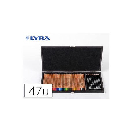 SET DIBUJO LYRA ESTUCHE DE MADERA CON 47 PIEZAS SURTIDAS