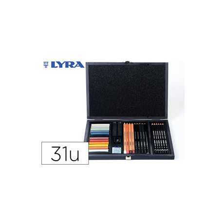 SET DIBUJO LYRA ESTUCHE DE MADERA CON 31 PIEZAS SURTIDAS