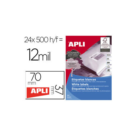 ETIQUETA ADHESIVA APLI 1783 70X37 MM PARA FOTOCOPIADORA LASER INK-JET CAJA DE 500 HOJAS