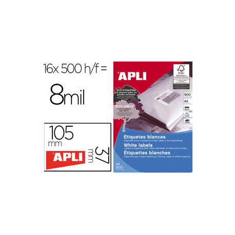 ETIQUETA ADHESIVA APLI 1785 105X37 MM PARA FOTOCOPIADORA LASER INK-JET CAJA DE 500 HOJAS