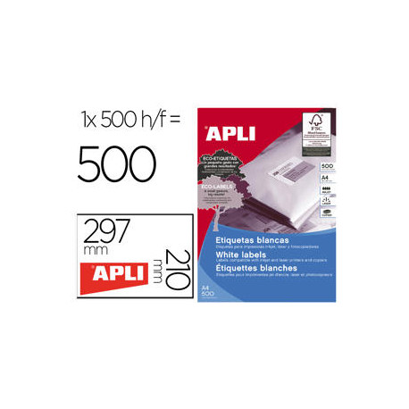 ETIQUETA ADHESIVA APLI 1788 210X297 MM PARA FOTOCOPIADORA LASER INK-JET CAJA DE 500 HOJAS