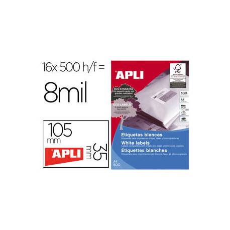 ETIQUETA ADHESIVA APLI 1794 105X35 MM PARA FOTOCOPIADORA LASER INK-JET CAJA DE 500 HOJAS