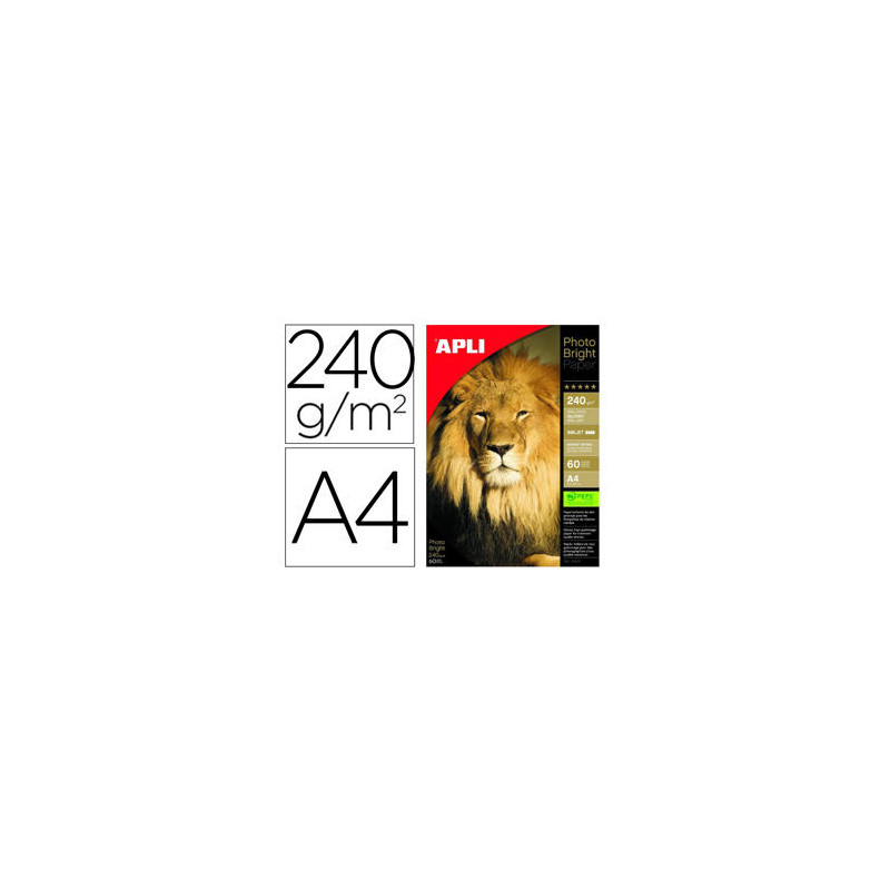 PAPEL FOTOGRAFICO APLI GLOSSY DIN A4 INK-JET 240 GR PACK DE 60 HOJAS