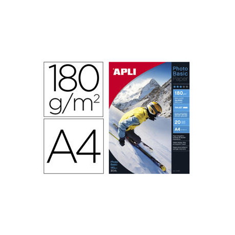 PAPEL FOTOGRAFICO APLI GLOSSY DIN A4 INK-JET 180 GR PACK DE 20 HOJAS