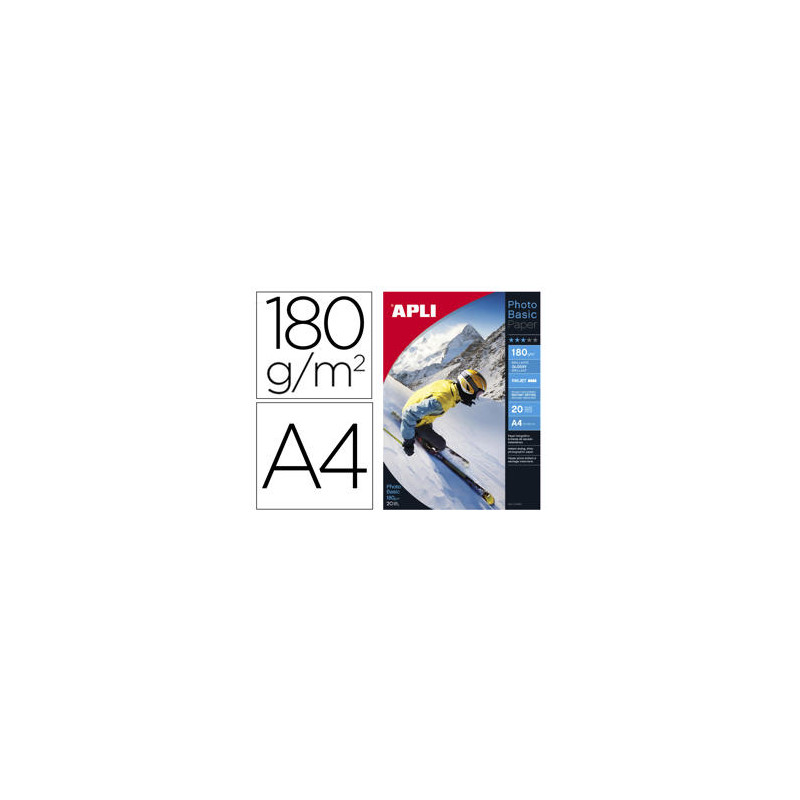 PAPEL FOTOGRAFICO APLI GLOSSY DIN A4 INK-JET 180 GR PACK DE 20 HOJAS