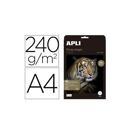 PAPEL FOTOGRAFICO APLI GLOSSY DIN A4 INK-JET 240 GR PACK DE 20 HOJAS