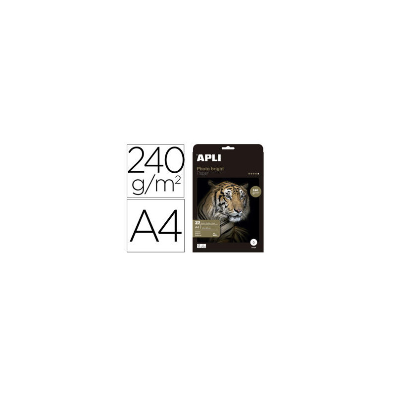 PAPEL FOTOGRAFICO APLI GLOSSY DIN A4 INK-JET 240 GR PACK DE 20 HOJAS