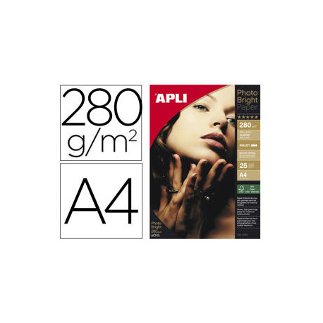 PAPEL FOTOGRAFICO APLI GLOSSY DIN A4 INK-JET 280 GR PACK DE 25 HOJAS