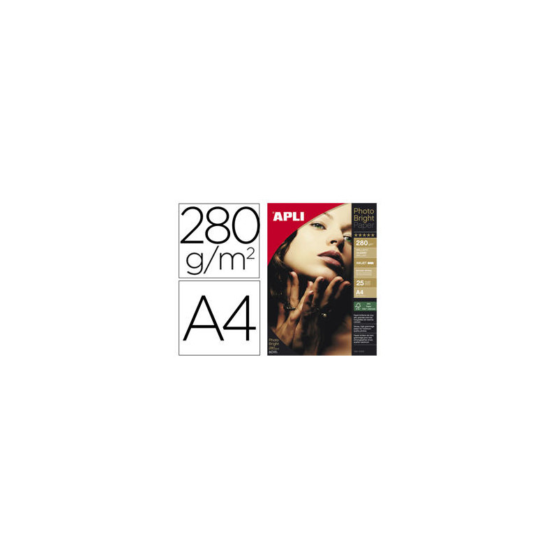 PAPEL FOTOGRAFICO APLI GLOSSY DIN A4 INK-JET 280 GR PACK DE 25 HOJAS