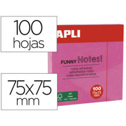 BLOC DE NOTAS ADHESIVAS QUITA Y PON APLI 75X75 MM ROSA FLUORESCENTE CON 100 HOJAS