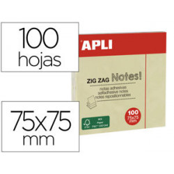 BLOC DE NOTAS ADHESIVAS QUITA Y PON APLI 75X75 MM ZIG ZAG AMARILLO CON 100 HOJAS