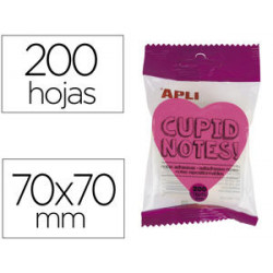 BLOC DE NOTAS ADHESIVAS QUITA Y PON APLI 70X70 MM CORAZON 4 COLORES FLUORESCENTE CON 200 HOJAS