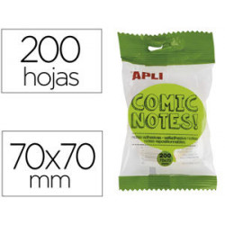 BLOC DE NOTAS ADHESIVAS QUITA Y PON APLI 70X70 MM COMIC 4 COLORES FLUORESCENTE CON 200 HOJAS