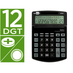 CALCULADORA LIDERPAPEL SOBREMESA XF40 12 DIGITOS DOS LINEAS SOLAR Y PILAS NEGRO 175X120X30 MM 40% RE