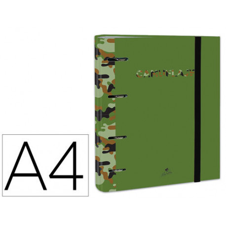 CARPETA DE 4 ANILLAS DE 40 MM MIXTAS CARTON FORRADO FOLIO COLORES SURTIDOS CAMUFLAJE 6 DISE?OS