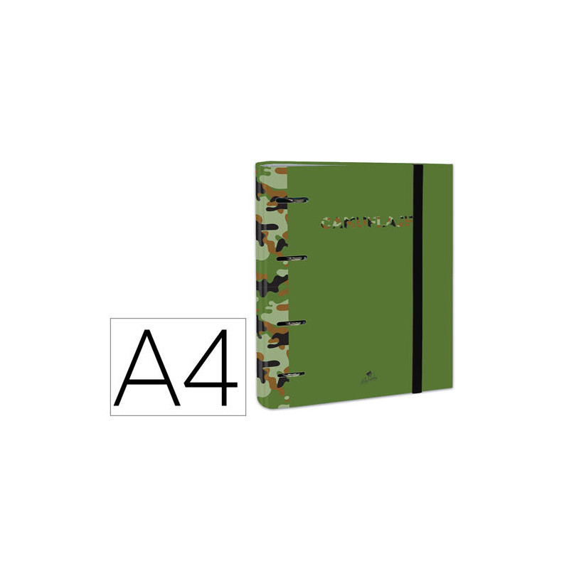 CARPETA DE 4 ANILLAS DE 40 MM MIXTAS CARTON FORRADO FOLIO COLORES SURTIDOS CAMUFLAJE 6 DISE?OS