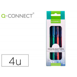 ROTULADOR Q-CONNECT FLUORESCENTE PUNTA BISELADA FABRICADO PET RECICLADO CAJA DE 4 UNIDADES COLORES S