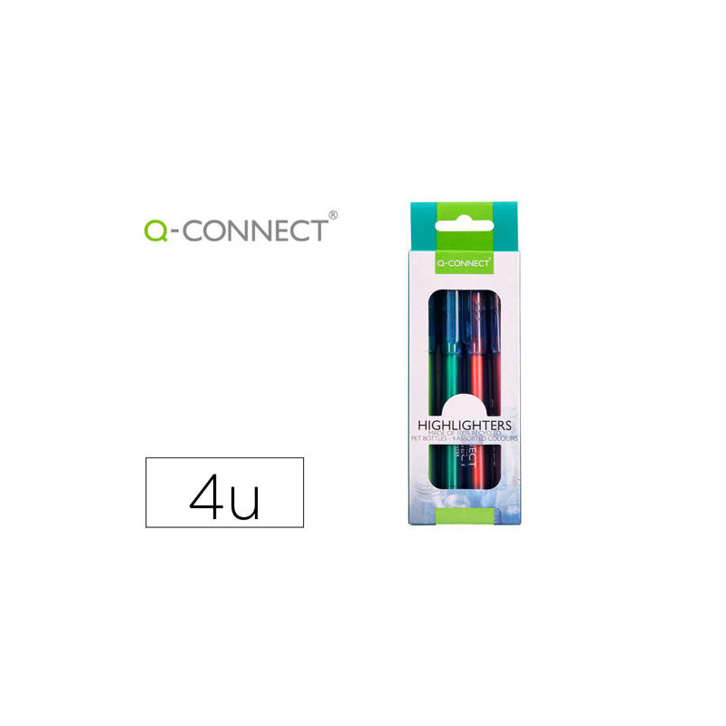 ROTULADOR Q-CONNECT FLUORESCENTE PUNTA BISELADA FABRICADO PET RECICLADO CAJA DE 4 UNIDADES COLORES S