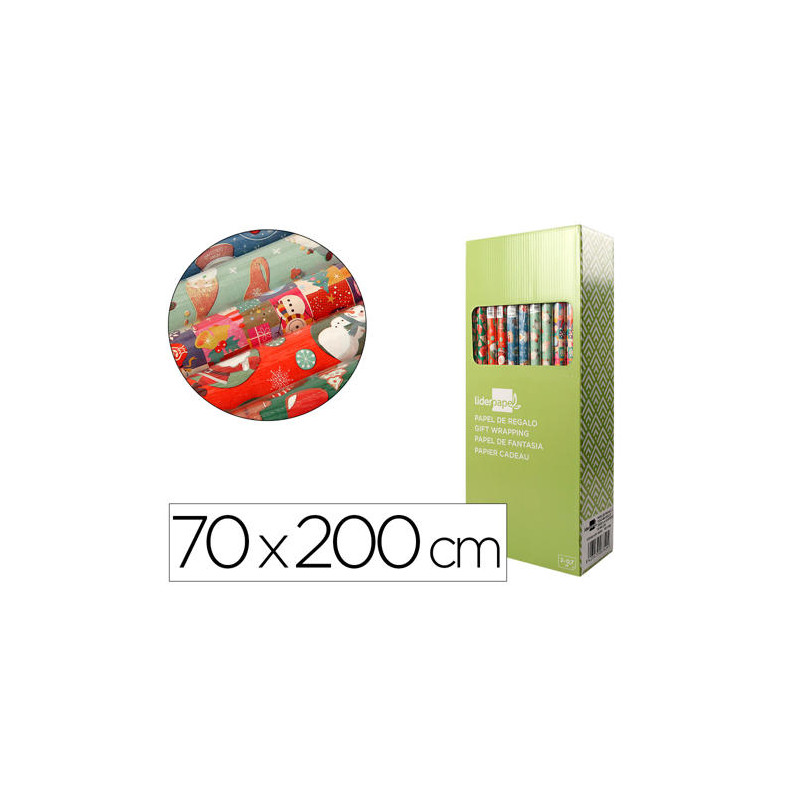 PAPEL DE REGALO LIDERPAPEL NAVIDAD ROLLO ANCHO 70 CM LONGITUD 2 MT GRAMAJE 60 GR DISE?OS SURTIDOS