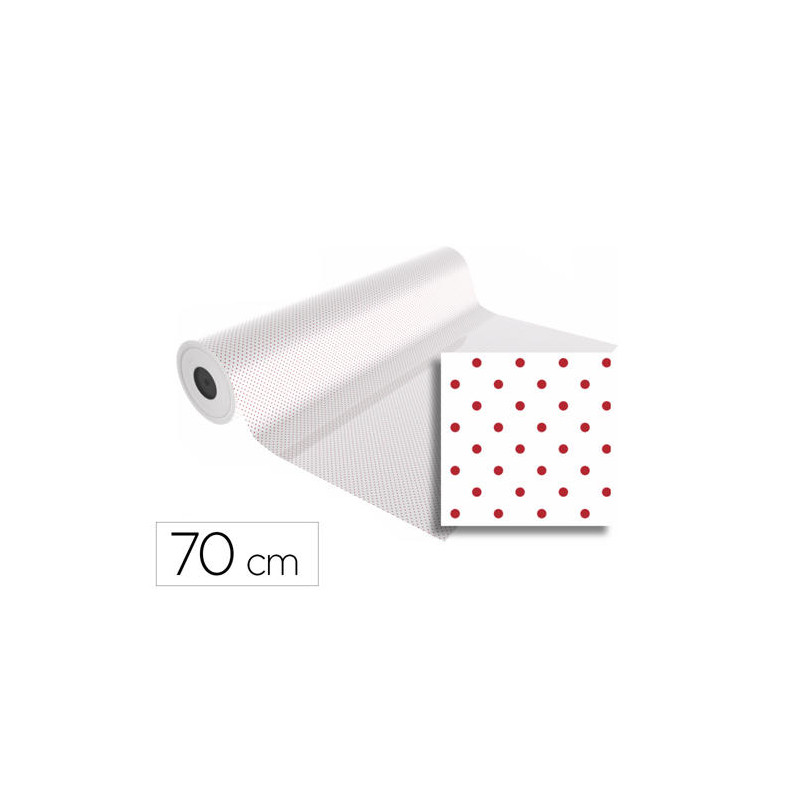 PAPEL DE REGALO BASIKA POLIPROPILENO TRANSPARENTE/ PUNTOS ROJOS BOBINA ANCHO 70 CM LONGITUD 50 MT