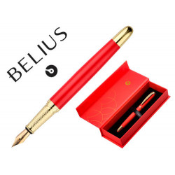 PLUMA BELIUS PASSION DOR ALUMINIO TEXTURA CEPILLADA COLOR ROJO Y DORADO TINTA AZUL CAJA DE DISE?O