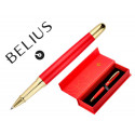 BOLIGRAFO BELIUS PASSION DOR ALUMINIO TEXTURA CEPILLADA COLOR ROJO Y DORADO TINTA AZUL CAJA DE DIS?O