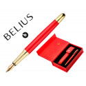 PLUMA Y ESTUCHE CUERO BELIUS PASSION DOR ALUMINIO TEXTURA CEPILLADA COLOR ROJO Y DORADO TINTA AZUL C