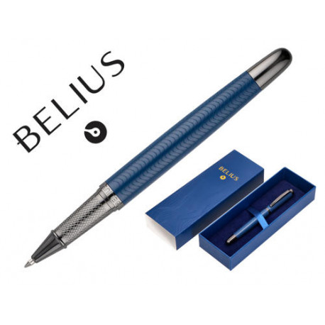 BOLIGRAFO BELIUS NEPTUNO ALUMINIO TEXTURA WAVY COLOR AZUL MARINO TINTA AZUL CAJA DE DISE?O