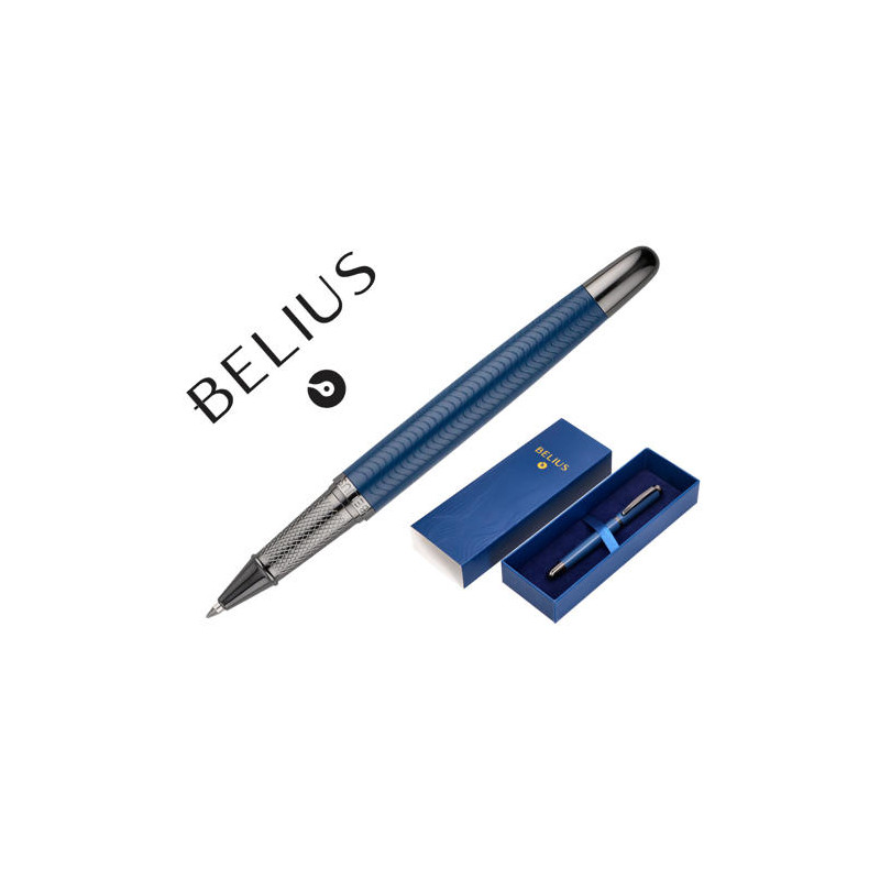 BOLIGRAFO BELIUS NEPTUNO ALUMINIO TEXTURA WAVY COLOR AZUL MARINO TINTA AZUL CAJA DE DISE?O