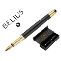 PLUMA BELIUS SOIREE ALUMINIO COLOR ART DECO NEGRO Y DORADO TINTA AZUL CAJA DE DISE?O