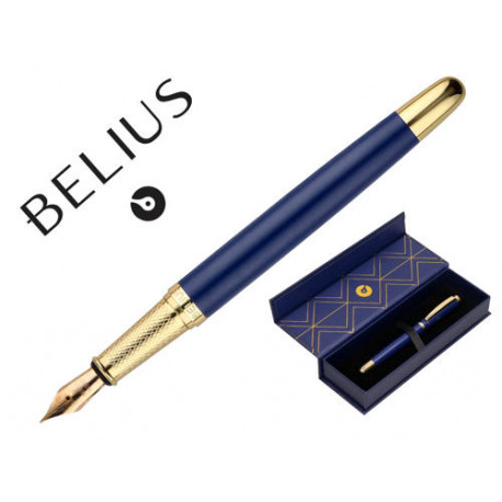 PLUMA BELIUS SOIREE ALUMINIO COLOR ART DECO AZUL MARINO Y DORADO TINTA AZUL CAJA DE DISE?O