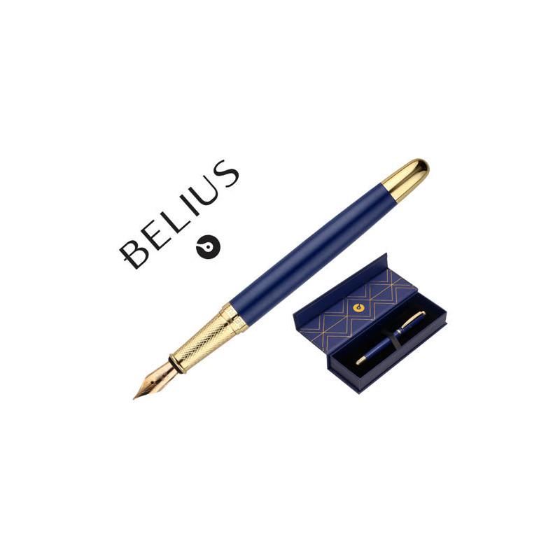 PLUMA BELIUS SOIREE ALUMINIO COLOR ART DECO AZUL MARINO Y DORADO TINTA AZUL CAJA DE DISE?O