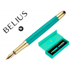 PLUMA BELIUS SOIREE ALUMINIO COLOR ART DECO TURQUESA Y DORADO TINTA AZUL CAJA DE DISE?O