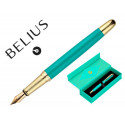 PLUMA BELIUS SOIREE ALUMINIO COLOR ART DECO TURQUESA Y DORADO TINTA AZUL CAJA DE DISE?O