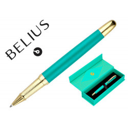 BOLIGRAFO BELIUS SOIREE ALUMINIO COLOR ART DECO TURQUESA Y DORADO TINTA AZUL CAJA DE DISE?O