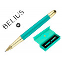 BOLIGRAFO BELIUS SOIREE ALUMINIO COLOR ART DECO TURQUESA Y DORADO TINTA AZUL CAJA DE DISE?O