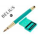 PLUMA Y ESTUCHE BELIUS SOIREE COLOR ART DECO TURQUESA DORADO TINTA AZUL CAJA DE DISE?O