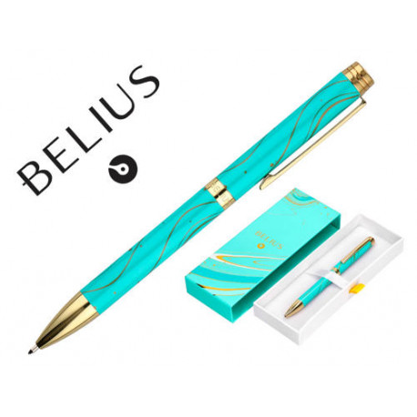 ROLLER BELIUS AQUA ALUMINIO COLOR TURQUESA Y DORADO TINTA NEGRA CAJA DE DISE?O