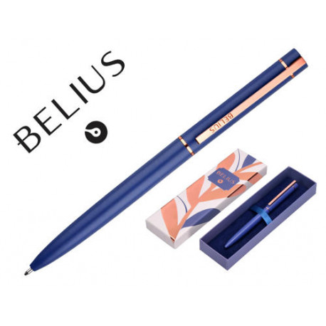 BOLIGRAFO BELIUS ROSE ALUMINIO COLOR AZUL ELECTRICO/ORO ROSA TINTA AZUL CAJA DE DISE?O