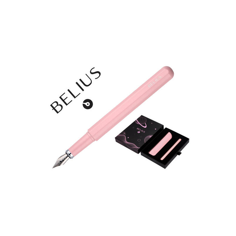 PLUMA Y FUNDA DE SIMILPIEL BELIUS SPACE B COLOR MINIMALISTA ROSA TINTA AZUL CAJA DE DISE?O