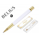 BOLIGRAFO BELIUS MACARON BLISS FORMA HEXAGONAL COLOR BLANCO Y DORADO TINTA AZUL CAJA DE DISE?O