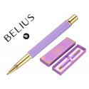 BOLIGRAFO BELIUS MACARON BLISS FORMA HEXAGONAL COLOR MORADO Y DORADO TINTA AZUL CAJA DE DISE?O