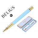  BOLIGRAFO BELIUS MACARON BLISS FORMA HEXAGONAL COLOR CELESTE Y DORADO TINTA AZUL CAJA DE DISE?O